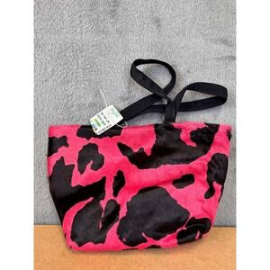 Stein Mart Pink Black Cow Print Faux Fur Canvas Tote Bag Made in USA Vintage NEW